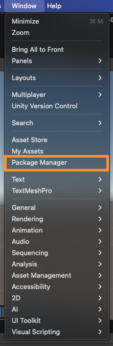 Accessing Package Manager Window Option