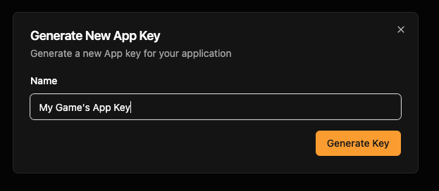 Generate App Key dialog box with copy option