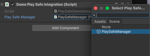 Adding PlaySafeManager component in the Demo scene if necessary