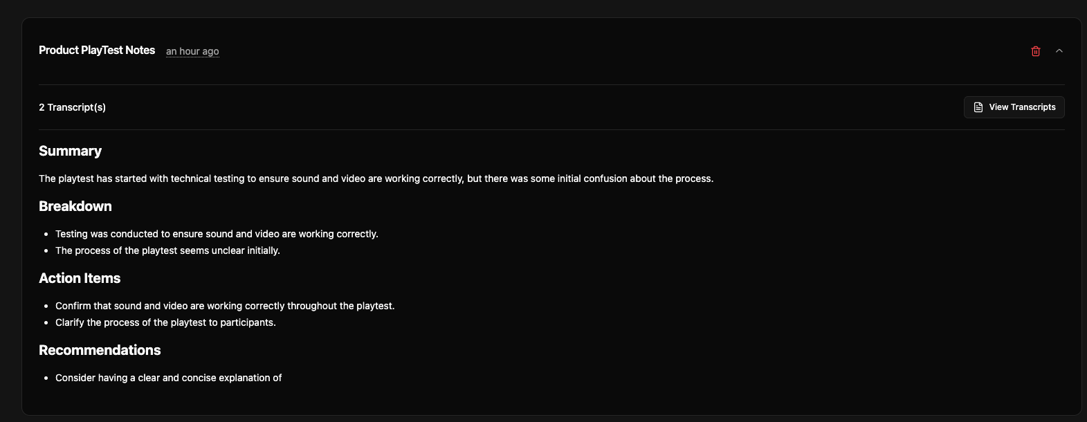 Existing playtest notes